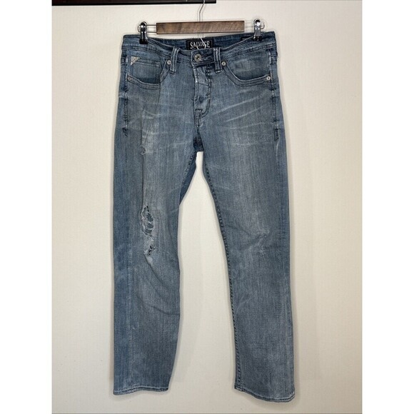 Salvage Mayhem Straight Regular Fit Jeans Men's Size 32R Light Wash Distressed - Picture 1 of 16